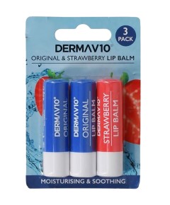 Derma V10 3 Pack Original And Strawberry Lip Balm